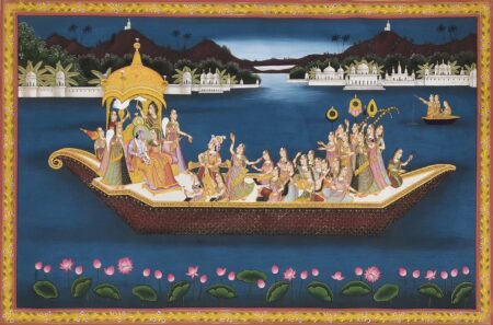 RADHA KRISHNA WITH GOPIS NAUKA VIHAR PICHWAI PAINITNG