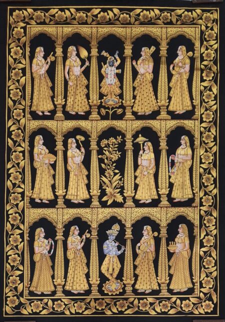 LORD SHRINATHJI WITH GOPIS GOLDEN PICHWAI PAINTING