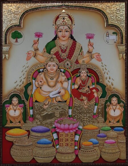 LORD KUBER JI WITH GODDESS LAKSHMI JI TANJORE PAINTING