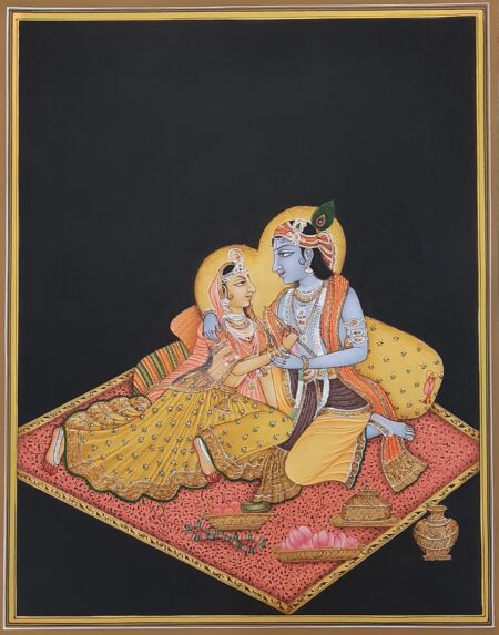 INDIAN MINIATURE PAINTING OF RADHA KRISHNA LOVE SCENE