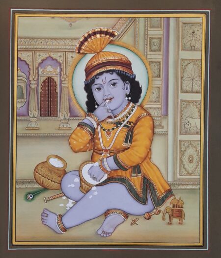 INDIAN MINIATURE PAINTING OF BAL KRISHNA EATING MAKHAN