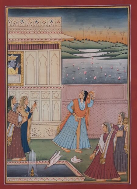 INDIAN MINIATURE PAINTING OF RAJA RANI LOVE SCENE