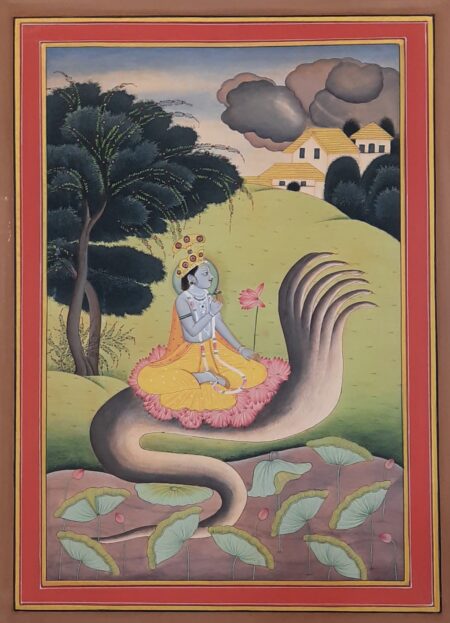 INDIAN MINIATURE PAINTING OF LORD KRISHNA ON SHESHNAG