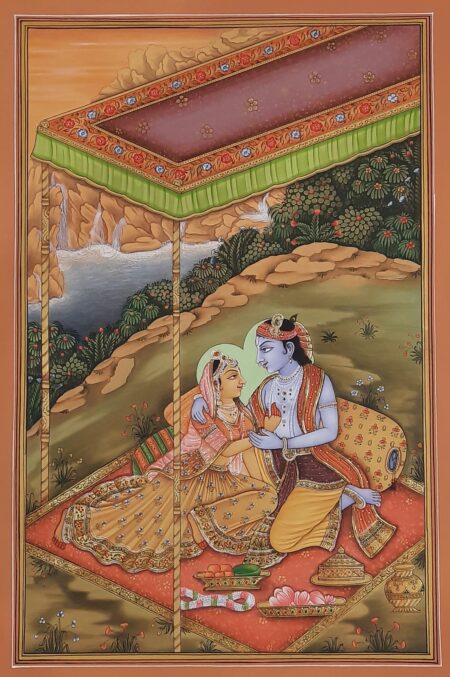INDIAN MINIATURE PAINTING OF RADHA KRISHNA LOVE SCENE