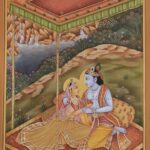 INDIAN MINIATURE PAINTING OF RADHA KRISHNA LOVE SCENE