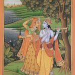 INDIAN MINIATURE PAINTING OF RADHA KRISHNA LOVE SCENE