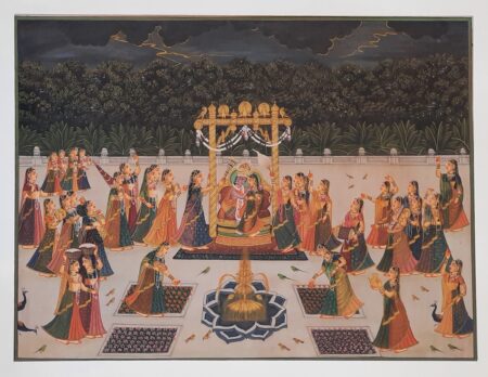INDIAN MINIATURE PAINTING OF RADHA KRISHNA WITH GOPIS